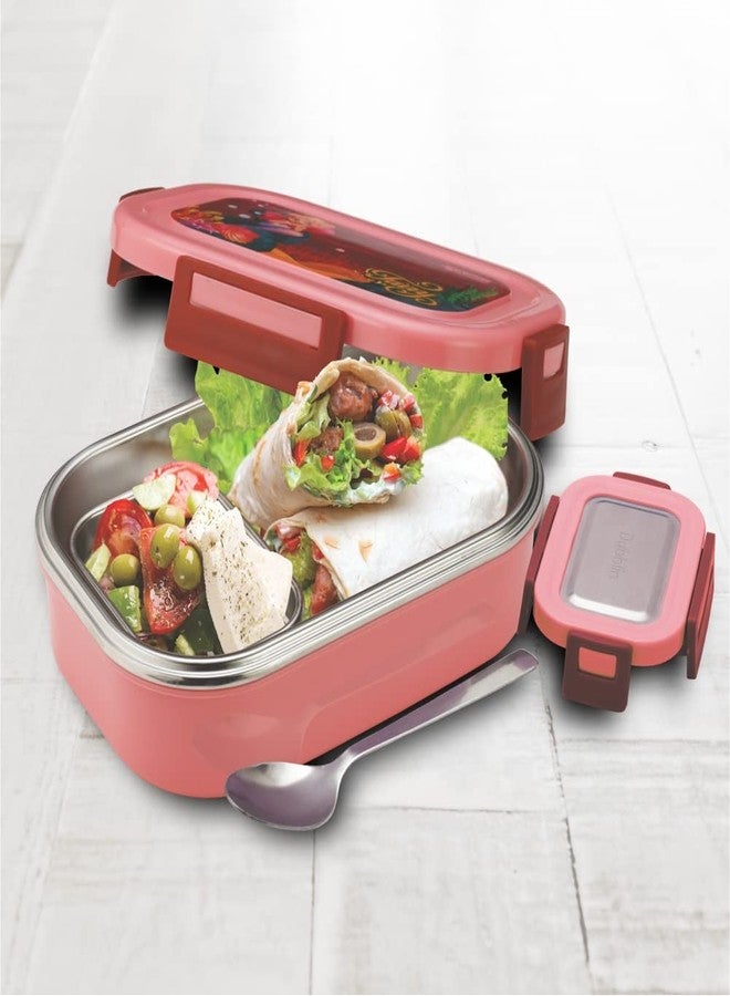 DUBBLIN Twinkle Cartoon Character Stainless Steel Lunch Box Insulated Airtight Spill Proof with Spoon, sabzi Container Inside, 750 ml, Pink - Image 5